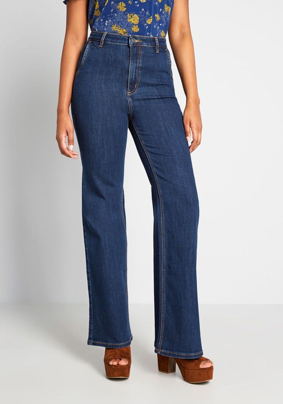 NWT ModCloth The Grier Wide Leg Jeans 70s High Waisted Flare Stretch 8